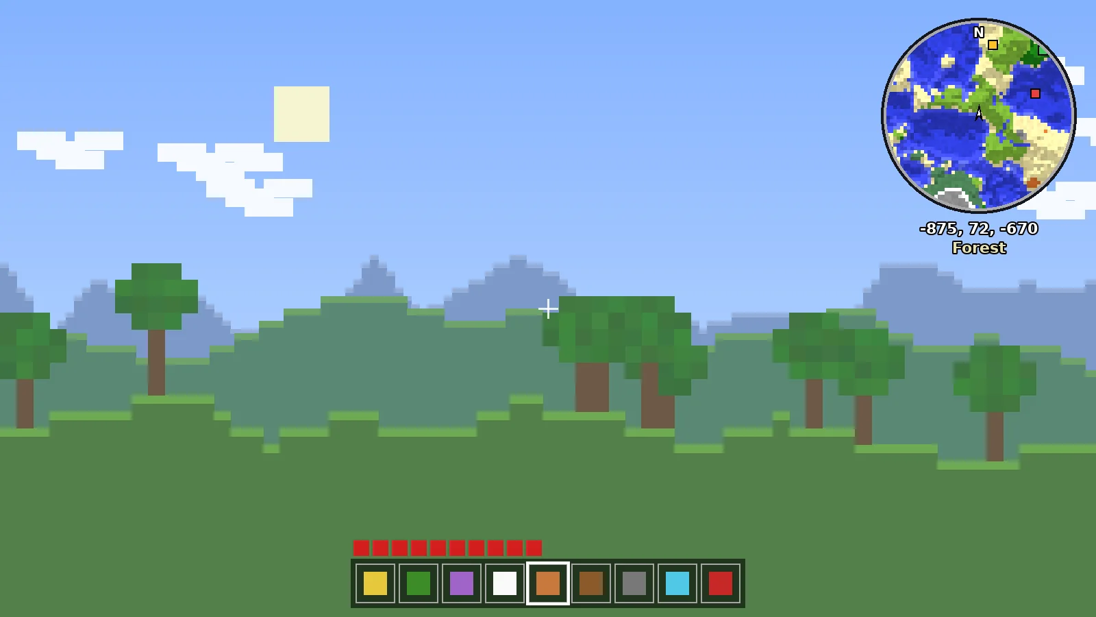 Minecraft landscape with Minimap Mod overlay running on Fabric 1.21.11
