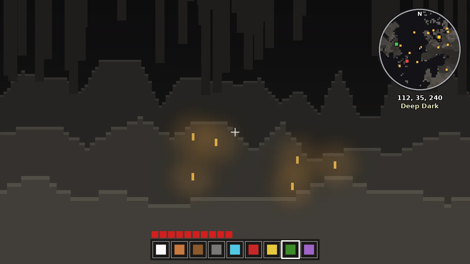 Underground Minecraft scene with Minimap Mod cave mode showing tunnels and torch positions