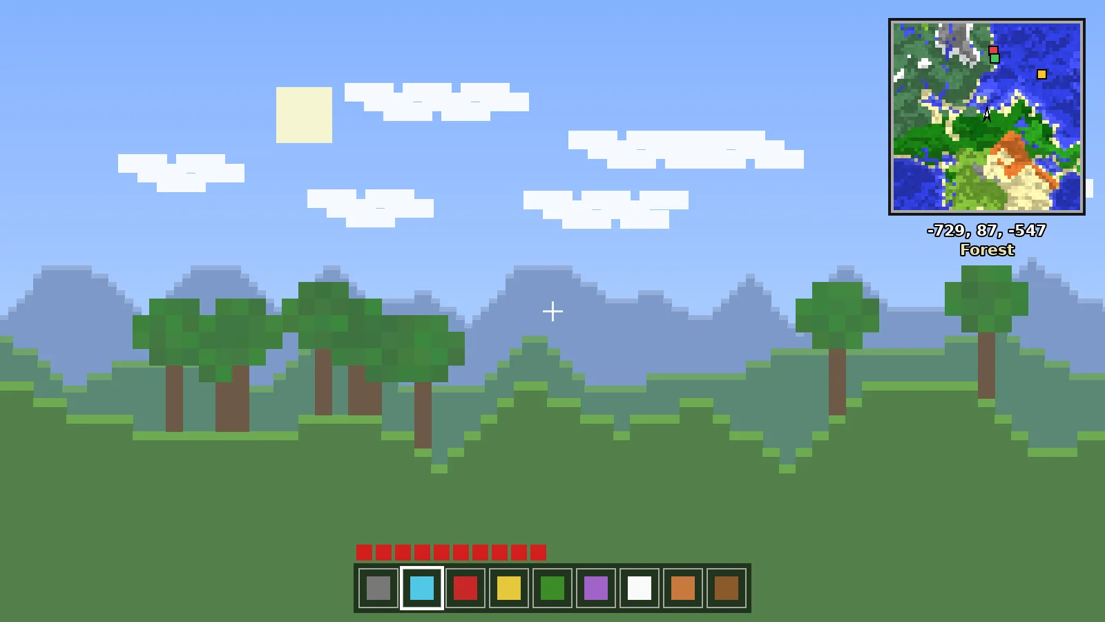 Minecraft daytime landscape with a square minimap in the corner