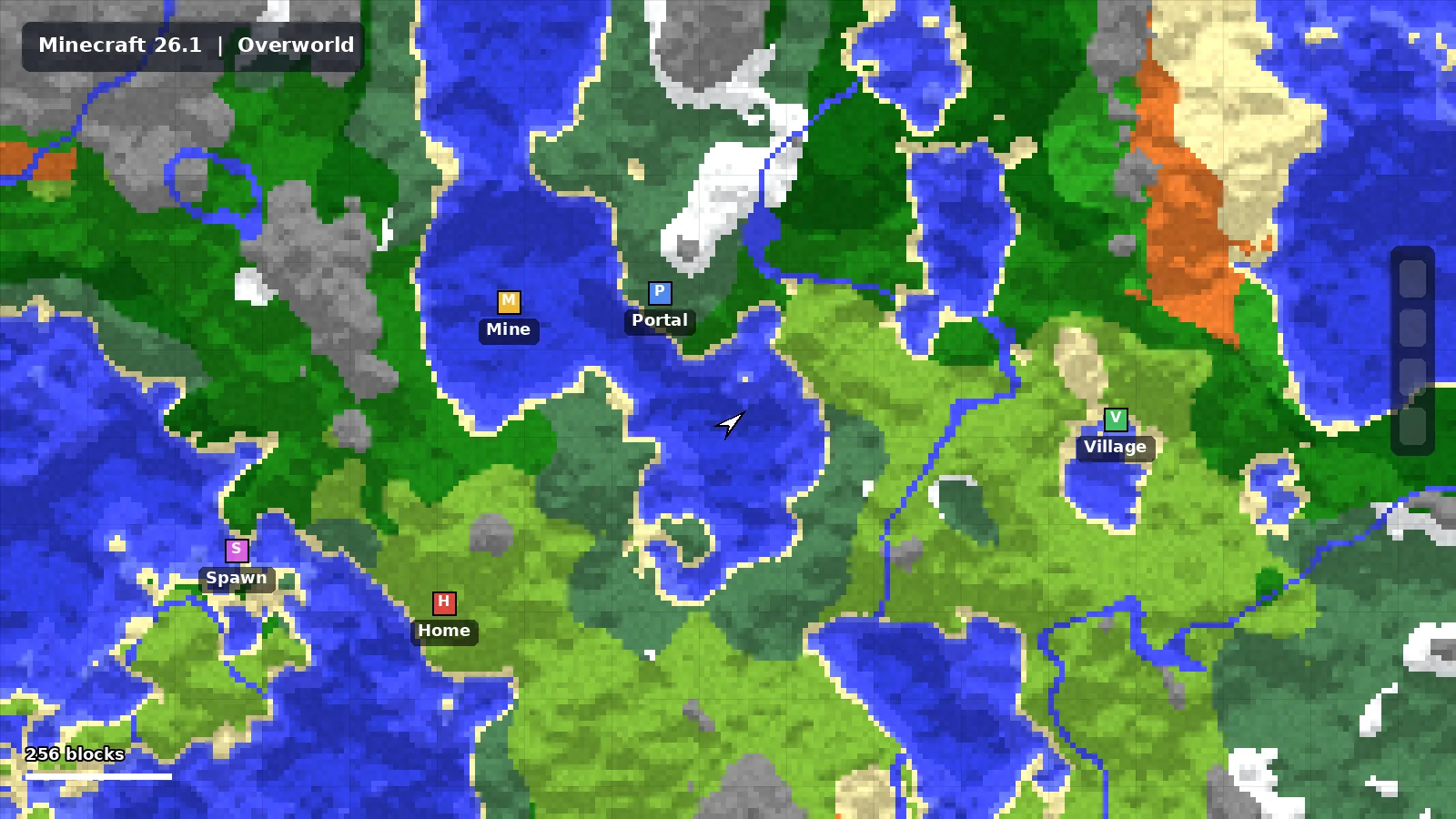 Xaero world map of an Overworld save opened on Minecraft 26.1