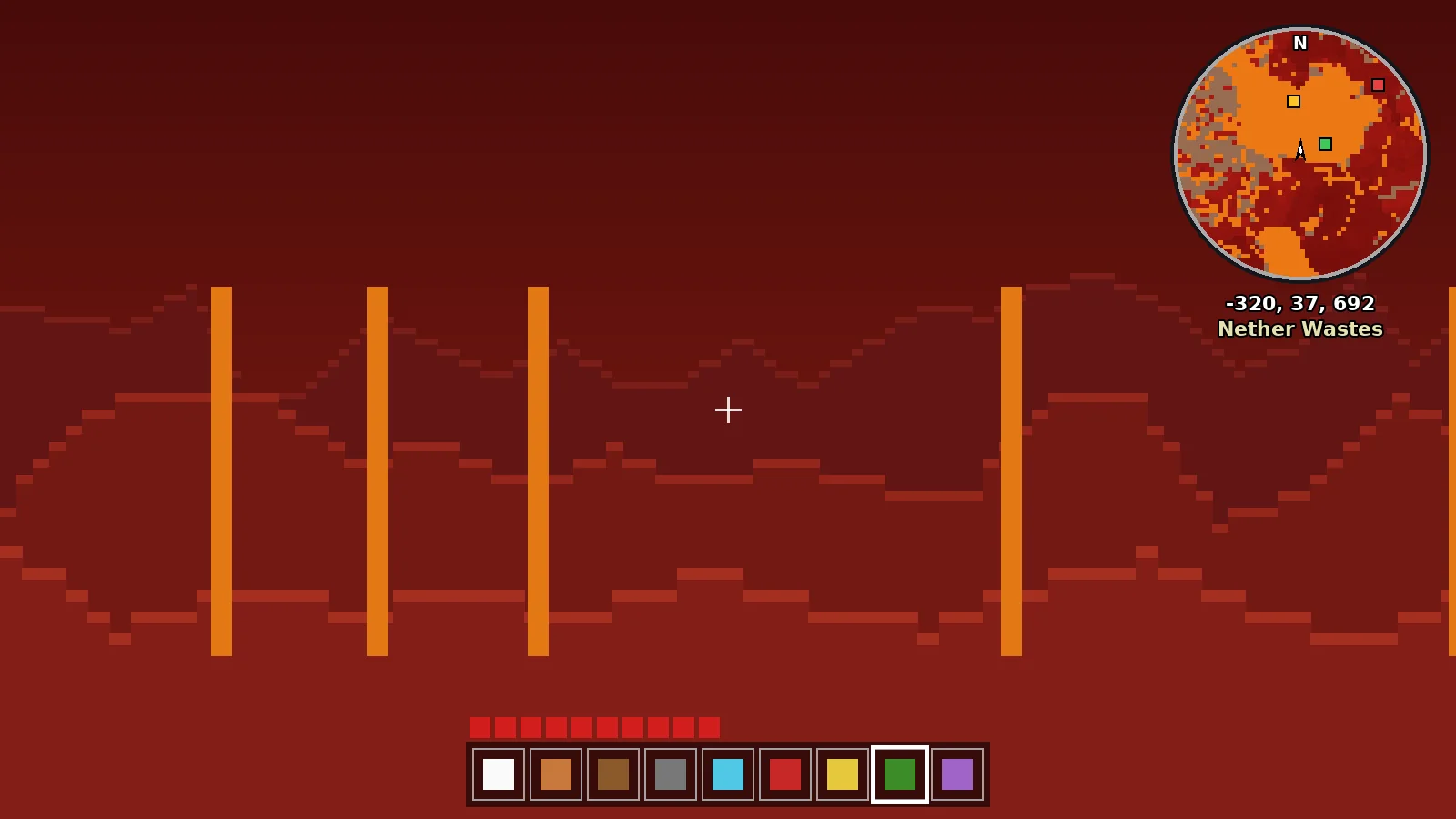 Minimap in the Nether with lava lakes and waypoints