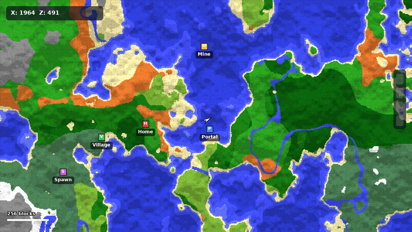Wide view of an explored world on Xaero's World Map
